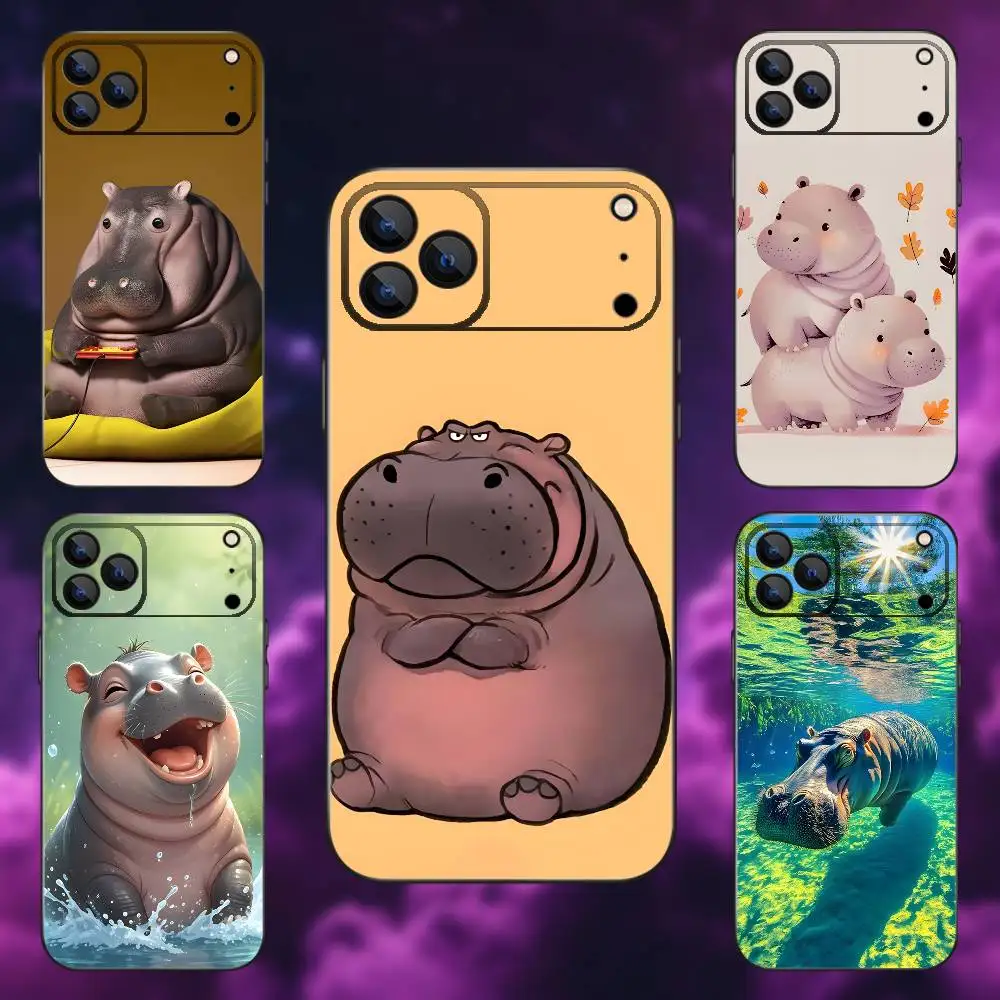 

Cute Hippo Hippopotamus Phone Case For iPhone 17,16,15,14,13,12,11,Pro,Max,Plus,E,Air,Mini Protective TPU Cover