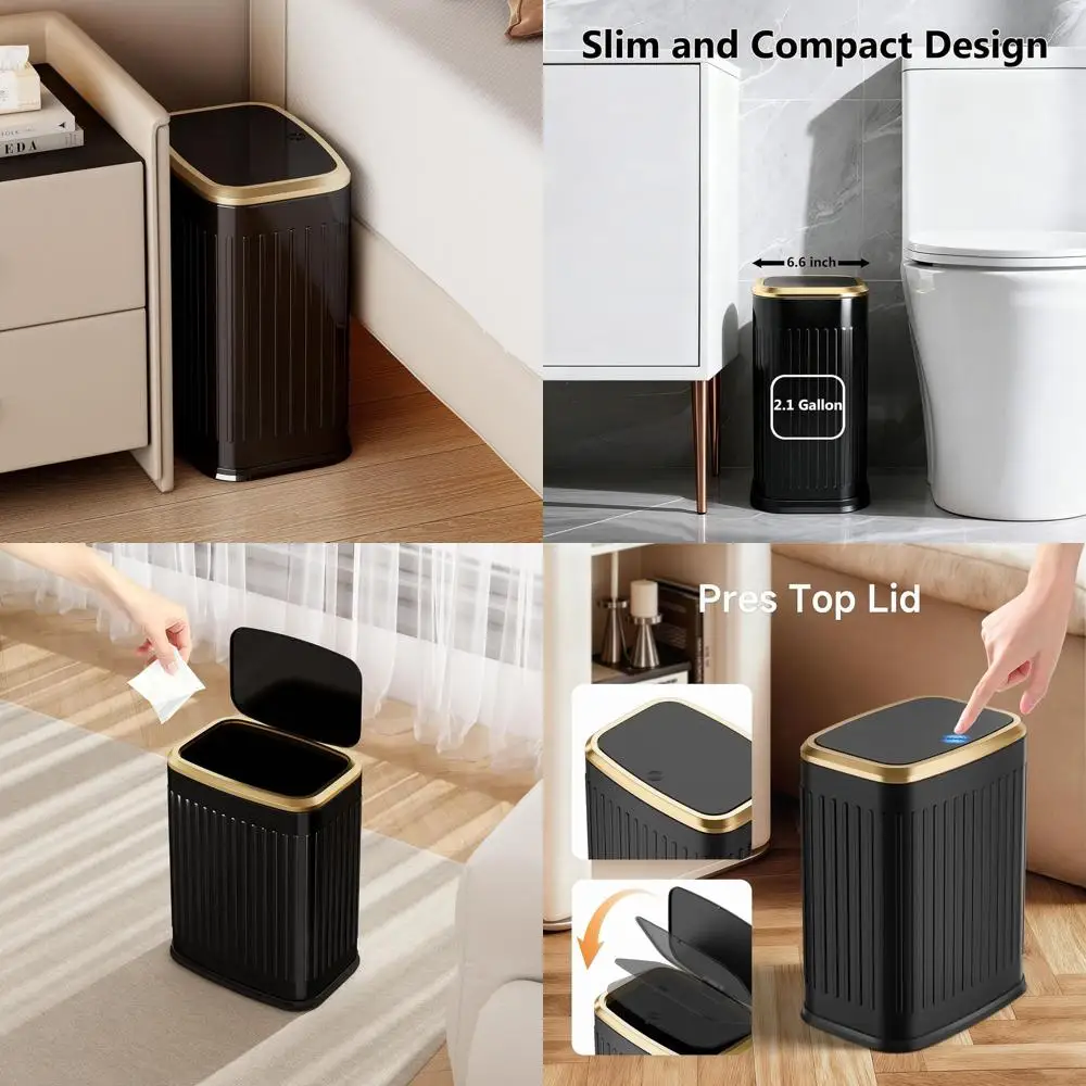 

Stainless Steel 8L Pop-Up Lid Trash Bin for Home, Office, and Bedroom (Black)