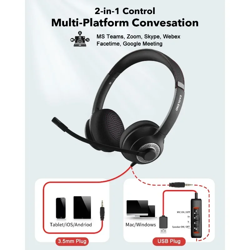 JIAMQISHI EH01 USB Headset PC Computer Headphones with Noise Reduction MIC in-line Control for Home Office Online Class - view 5