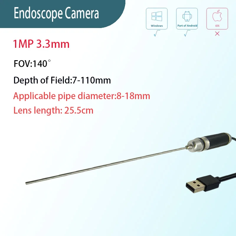 3.3mm 140° wide-angle industrial endoscope camera for precision instrument pipeline inspection, 3-in-1 endoscope camera.