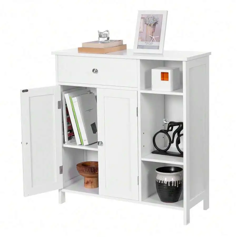 Bathroom Floor, Freestanding Storage Cabinet With Drawer, 3 Open Compartments, Adjustable Shelves, 11.8 X 29.5 X 31.5 Inches, Ma