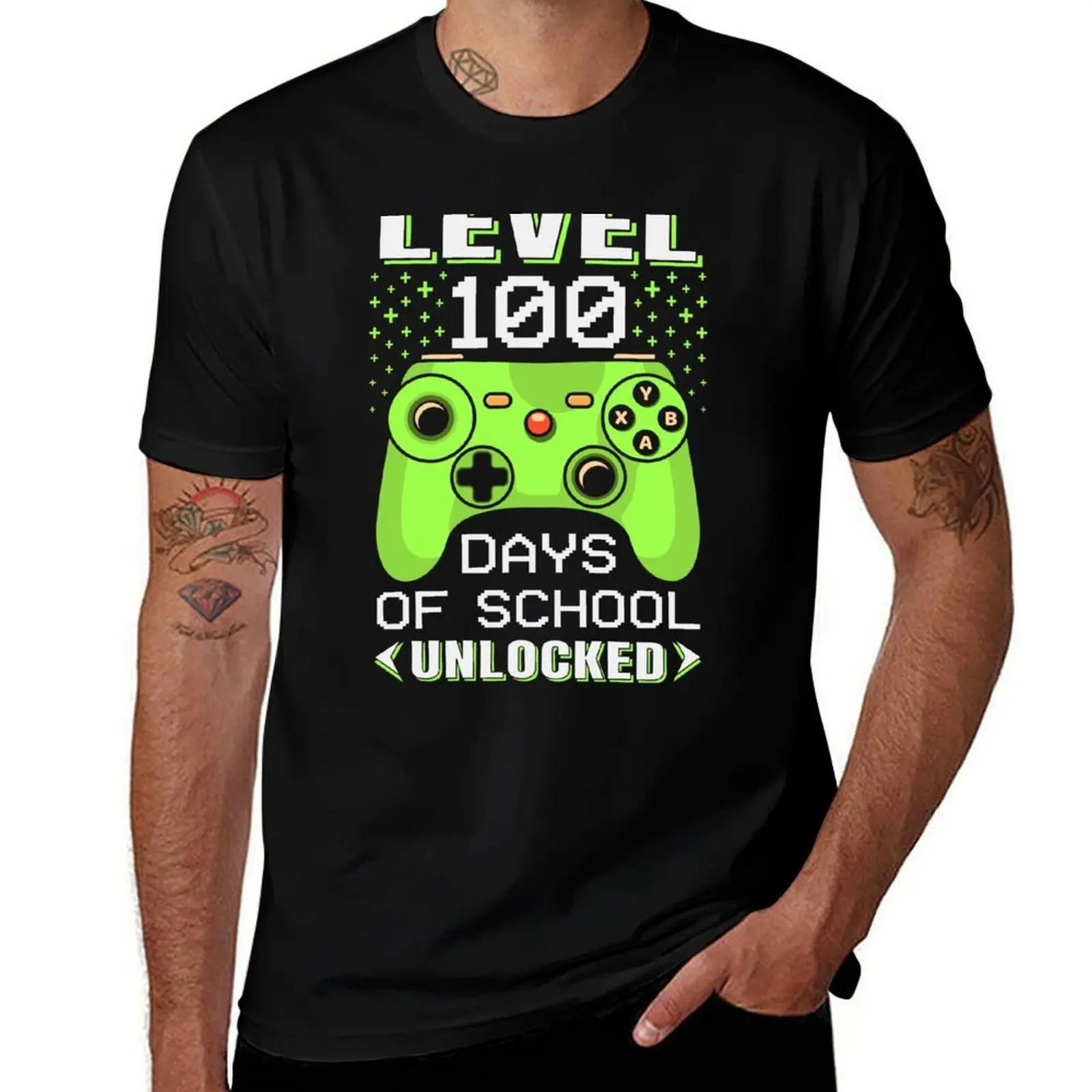 level 100 days of school unlocked T-Shirt Retro Graphic Print T-Shirt