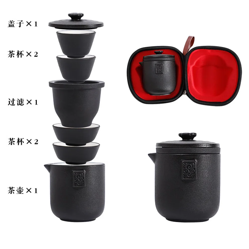 Ceramics Teapot Sets 1 Pot 4 Tea Cups Chinese Kung Fu Gaiwan Strainers Portable Travel Teawear Gift For Business 260ML