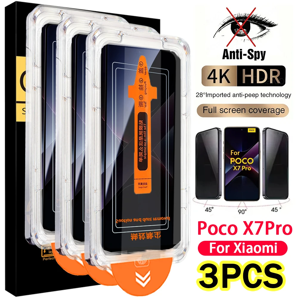 

Защитная пленка из закаленного стекла для Xiaomi Poco X7 Pro, 1-3 шт., безворсовая, простая установка, защита от царапин, антишпионская