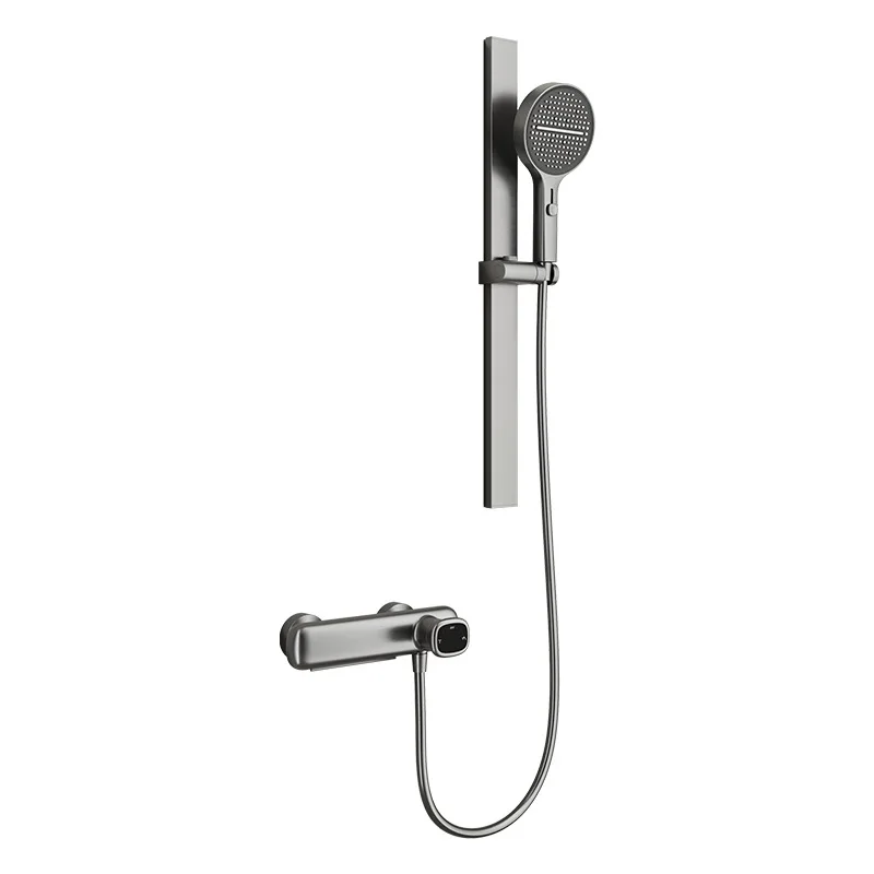 

Душевой гарнитур цвета оружейной стали, простой, для ванной комнаты, с повышением давления, полностью медный смесительный клапан, душевая лейка, кран