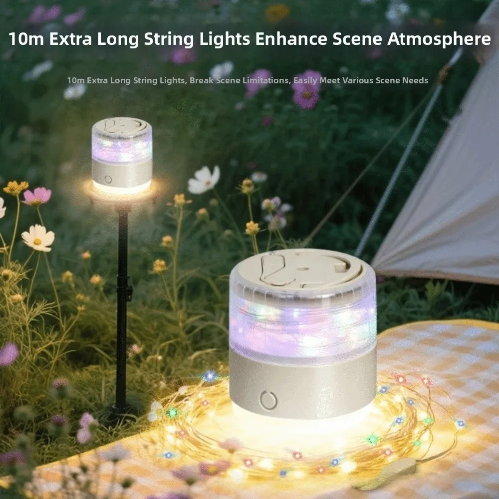 RGB LED Camping Lamp IPX6 Waterproof Retractable String Outdoor Night Light with Hook Top Handle Garden Decoration Lamp
