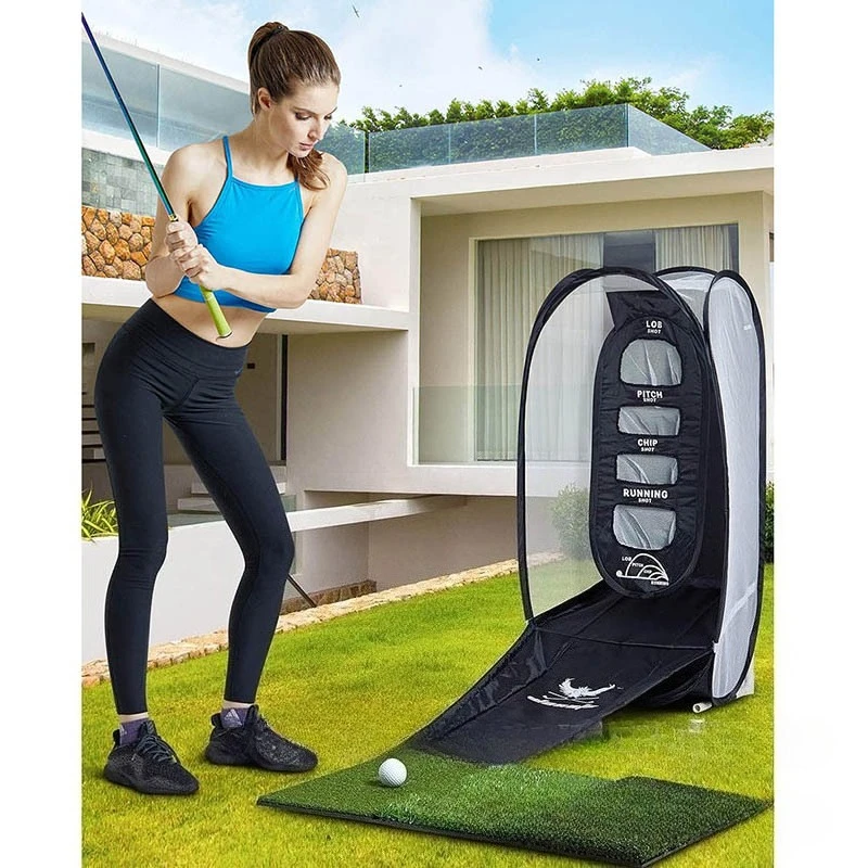 Portable Golf Chipping Net with Mat, Foldable Swing Practice Station & Storage Bag for Training