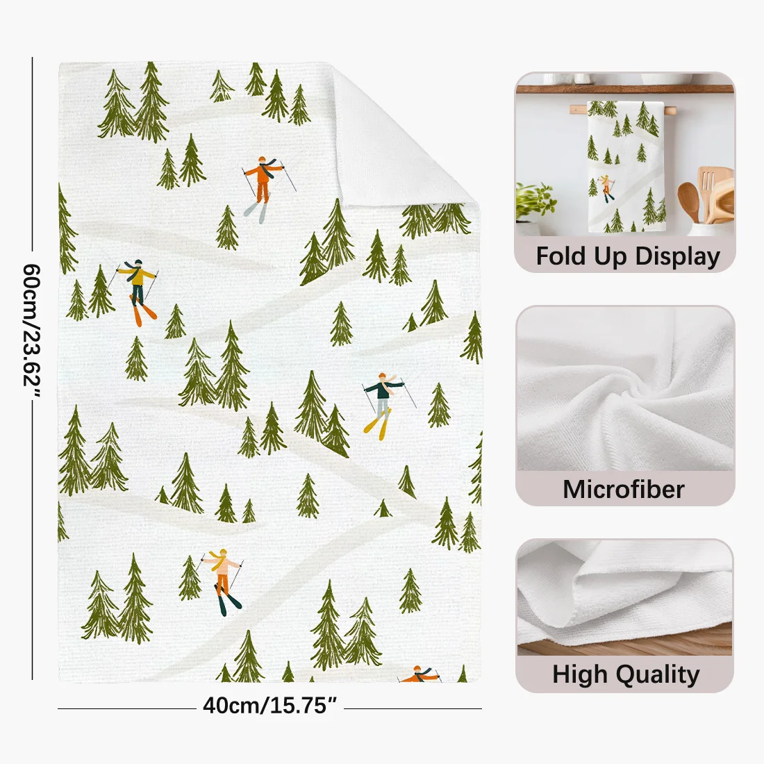 2 قطعة مناشف المطبخ عيد الميلاد الشتاء التزلج فوط مطبخ طبق منشفة طبق للمطبخ عيد الميلاد الديكور 40x60 سنتيمتر #2