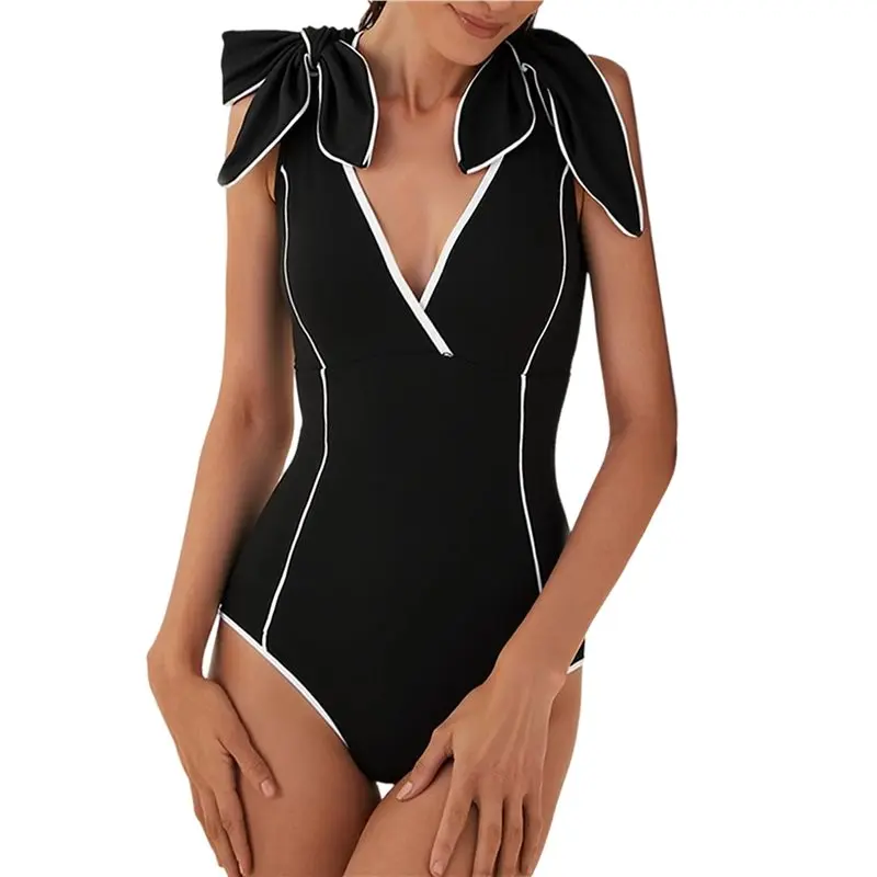 

【ГОРЯЧИЕ ТОВАРЫ】Черно-белый купальник с декоративной лентой-бабочкой для вечеринок у бассейна и на пляже