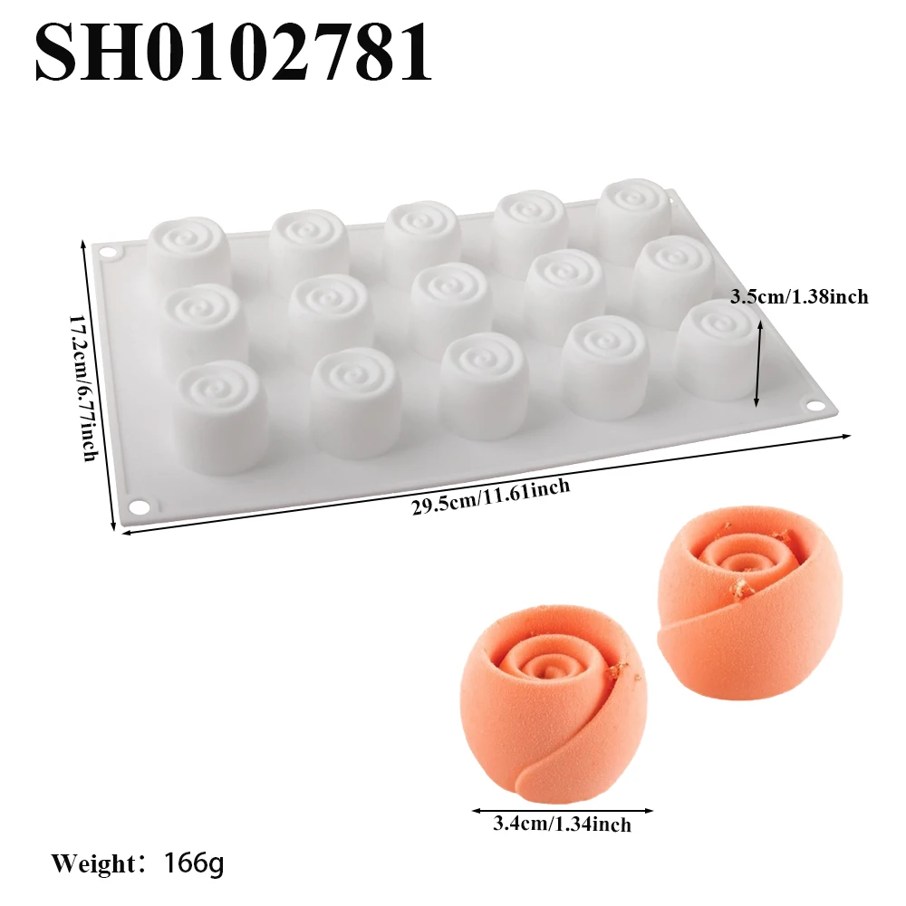 Valentine's Day 15-Cell Rose Bud Design Silicone Mousse Cake Mold Chocolate Mould Food Grade Kitchen Dessert Baking Tools view 6