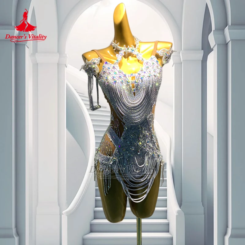 Women Latin Dance Sleeveless Backless Sling Dancing Dresses Adult Sexy Chacha Samba Competition Clothes Custom Dancer's Vitality