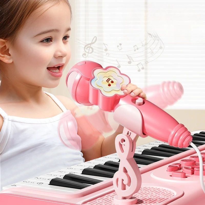 بيانو إلكتروني للأطفال قابل لإعادة الشحن مع ميكروفون للأطفال ألعاب تعليمية بيانو بنات لعبة آلة موسيقية هدية عيد ميلاد