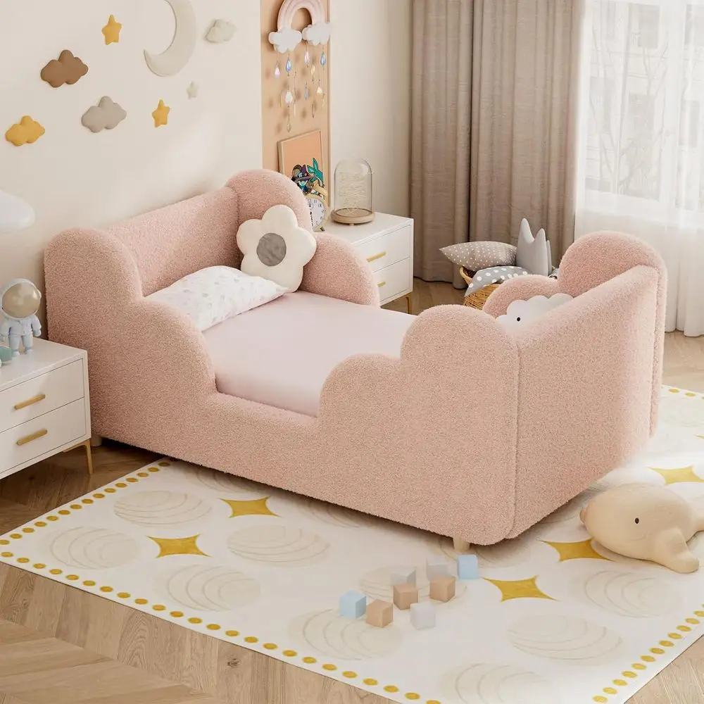 Toddler Bed for Girls & Boys, Upholstered Design, Suitable for Ages 3-7, Crib Size