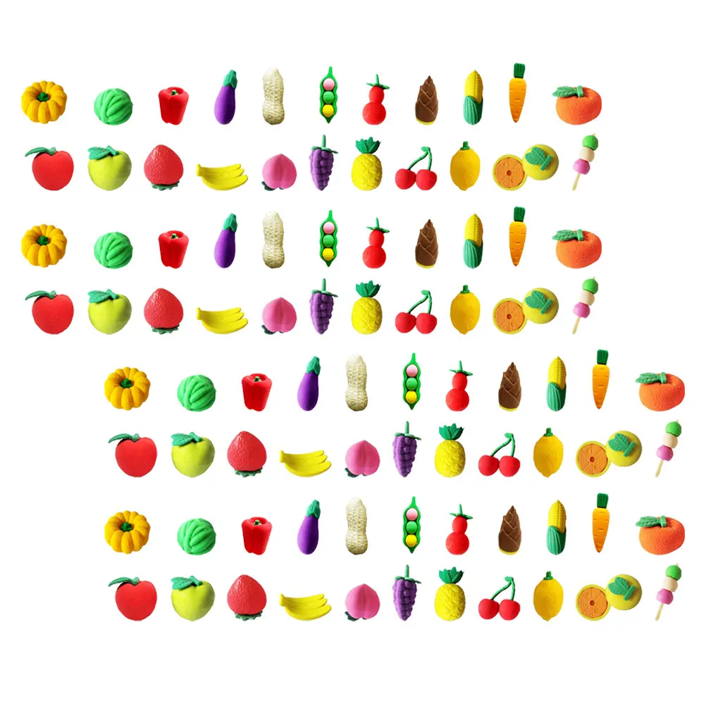 

100 Pcs Mini Cartoon Erasers Adorable Food Shaped Safe Reliable Cute Rubber TPR Kids School Supplies Classroom Accessories