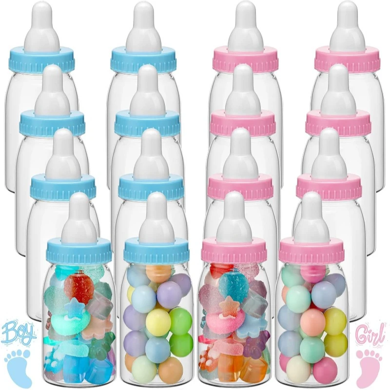 Baby Shower Mini Baby Bottle Gender Reveal Party Favorite Guest Blue Pink Candy Bottle Boy Girl Twins Birthday Party Supplies