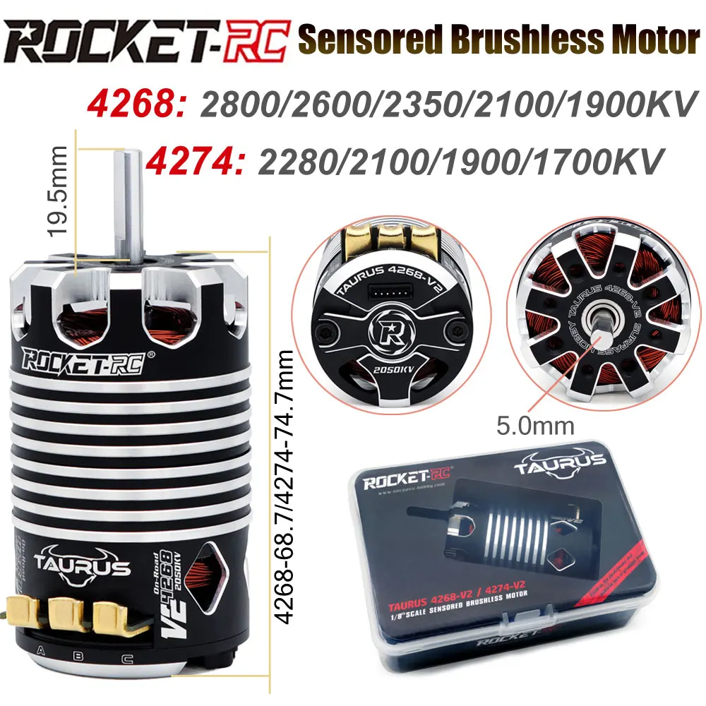 

ROCKET-RC 1/8 RC Car High-Torque 4274 4268 Sensored Brushless Motor 50000 RPM for Traxxas Wltoys RC Car On-Road Truck Monster
