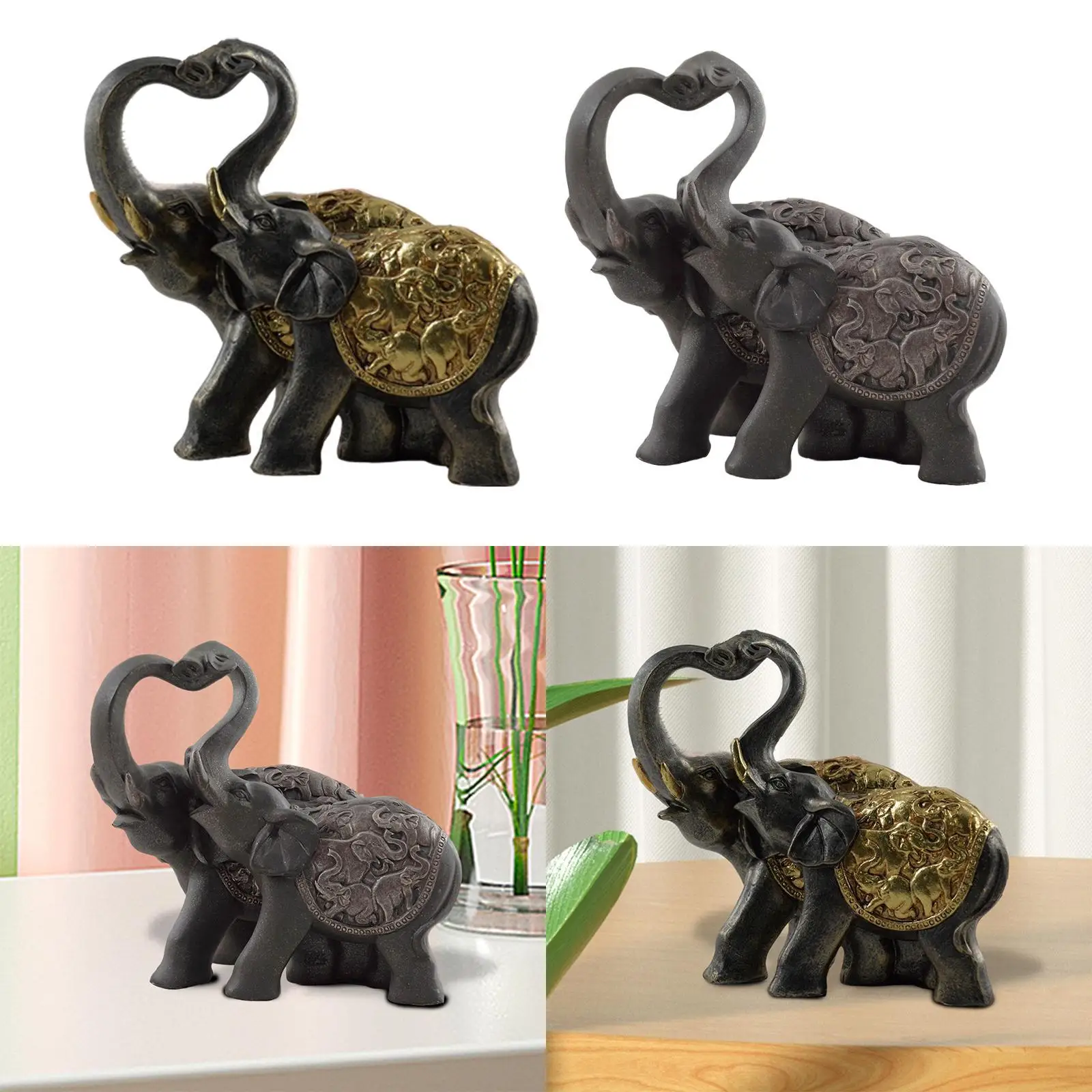 Elephant Couple Statue Artwork Gift Craft Ornament Centerpiece Tabletop Decor for Living Room Bedroom Shelf Office Windowsill