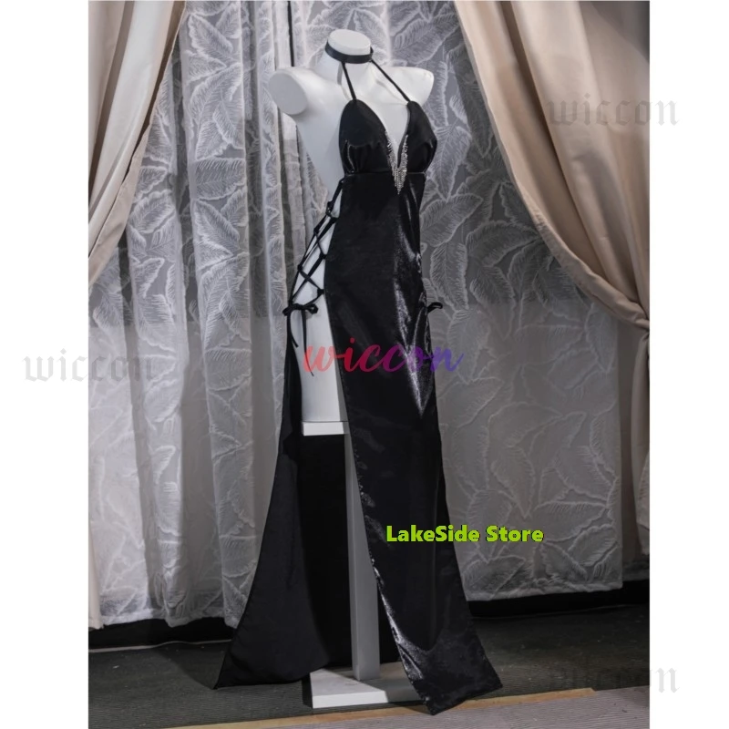 

Современное черное платье для косплея, платье с боковым разрезом, парик Богини Победы NIKKE, карнавальные аксессуары на Хэллоуин для женщин и девочек