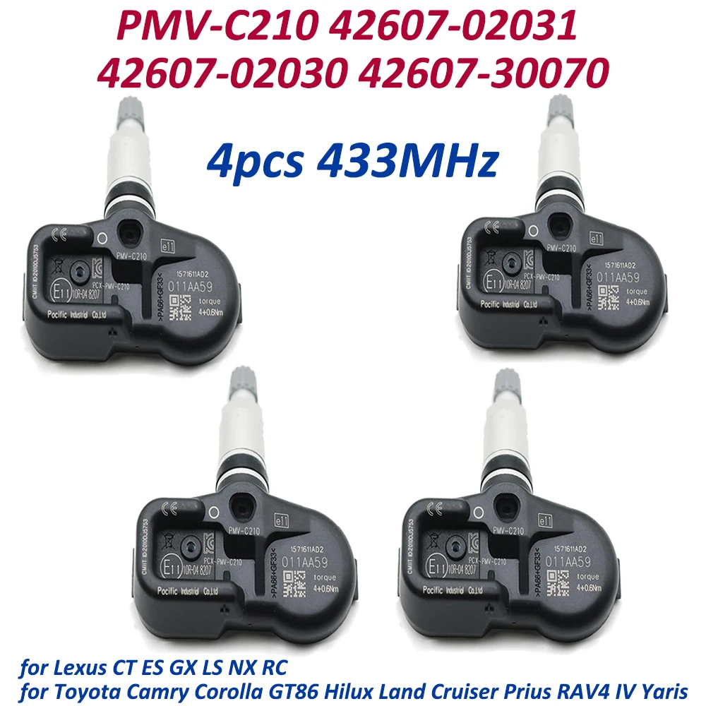 

4Pcs Tire Pressure Sensor 433MHz PMV-C210 42607-02031 For Lexus CT ES LS RX Toyota Camry Corolla Hiace Prius Venza Yaris Hiace