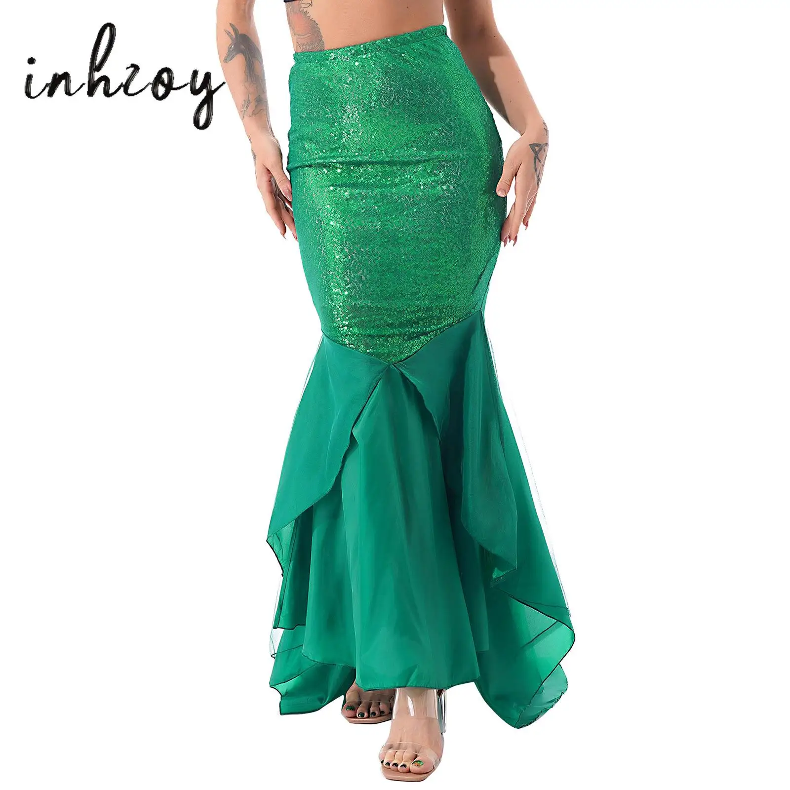 النساء السيدات مطرزة تول حورية البحر ذيل تنورة هالوين حورية البحر تأثيري ازياء فستان بتصميم حالم حتى حفلة تنكرية موضوع حلي