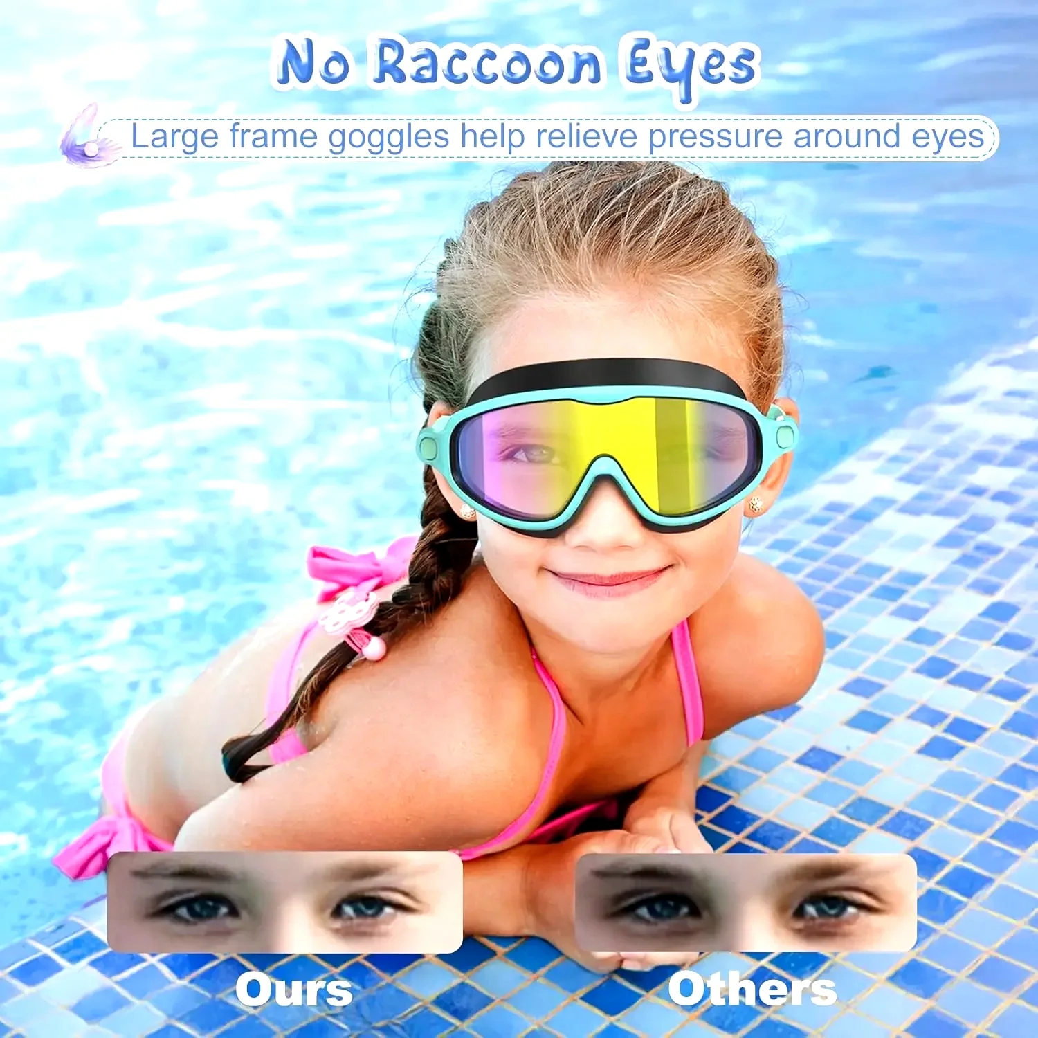 Swim Goggles 2 Pack, Anti-Fog UV Protection Wide View Swimming Goggles for  3-15 Youth Boys Girls view 5