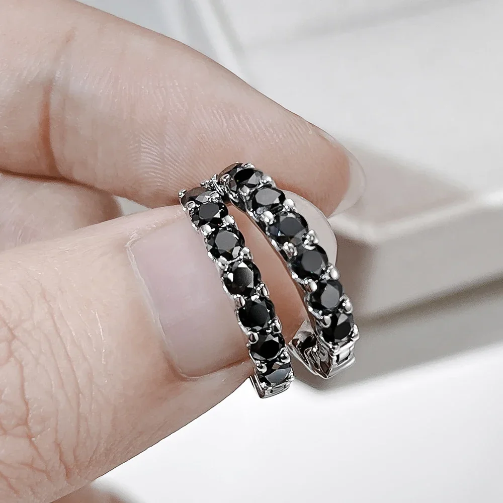 3 مللي متر D اللون VVS1 مويسانيتي هوب أقراط للنساء S925 فضة مع GRA الأسود الماس حلقة الأذن غرامة مجوهرات هدية