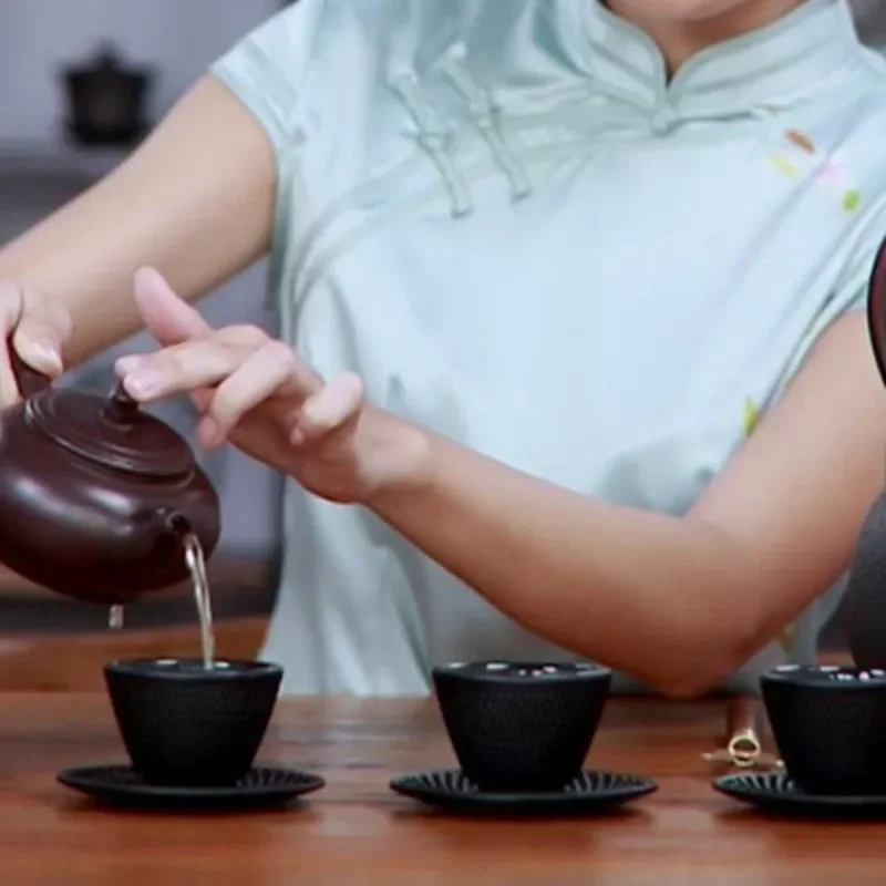 Japanese Style Cast Iron Tea Cup and Saucer Set, Heavy Duty Castiron Teacup, Metal Coasters, Espresso Coffee Cup, Drinkware