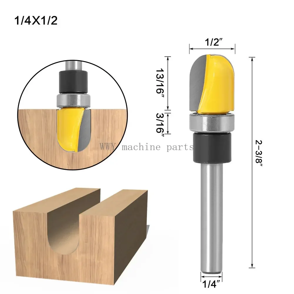 6 Piece Set of 1/4 Handle Imitation Slotting Cutter Bearing Slotting C V Type Knife Corner Cutter Slotting Cutter for Woodw