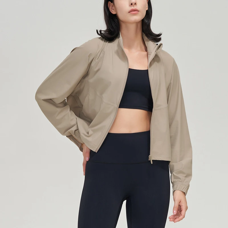 Women Zip Fitness Clothes Long Sleeve Sports Jacket With Pockets Yoga Shirt Quick Dry Gym Top Sunscreen Sportswear Running Coats