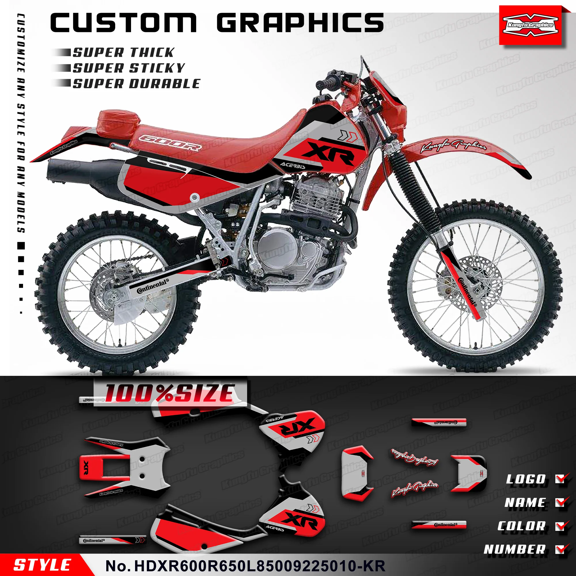 

KUNGFU GRAPHICS Прочный виниловый стикер-лист для HONDA XR600R XR650L XR 600R 650L 1985-2025, HDXR600R650L85009225010-KR
