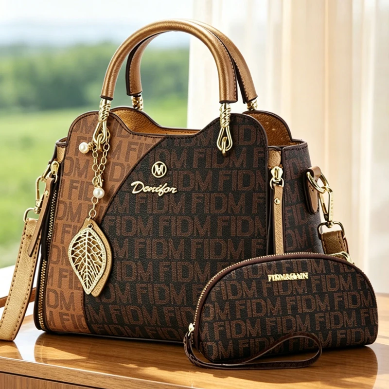 Light luxury women's handbags, classic 2-piece printed bag set, women's crossbody and shoulder bags. Ideal for work