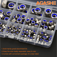 AGASHE 170/220/240pcs Stainless Steel Metric Locknut Kit, Nylon Insert Hex Nuts M3-M12, Polished, Corrosion-Resistant, Prevent V