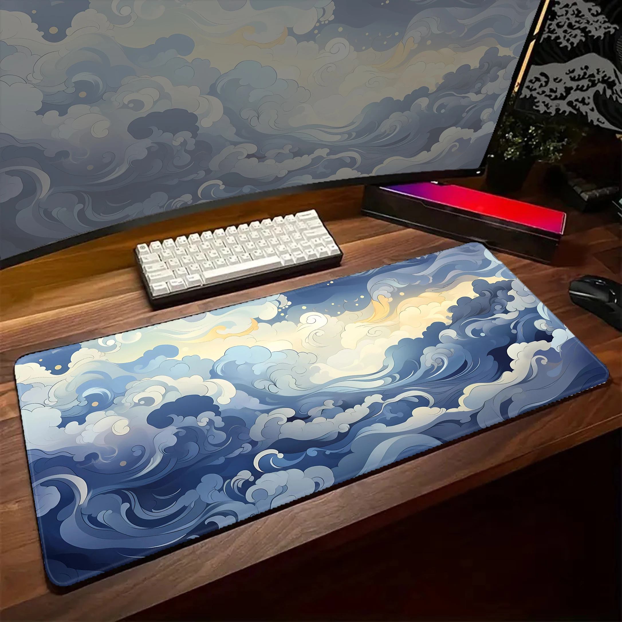 

Blue Waves Mouse Pad Gamer XL Custom Large New Mousepad XL Desk Mats Office Carpet Natural Rubber Soft Laptop Mouse Mats 80x30cm