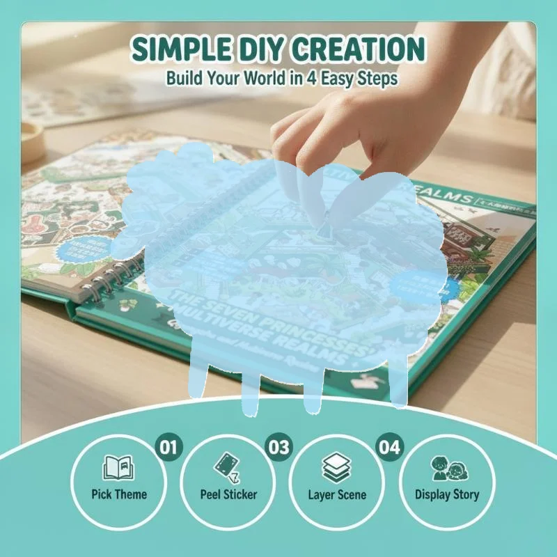 Kids Friendly Wonderland Series Sticker Book Diversified Dreamy Cartoon Landscape Patterns for School Art Class DIY Craft Proje
