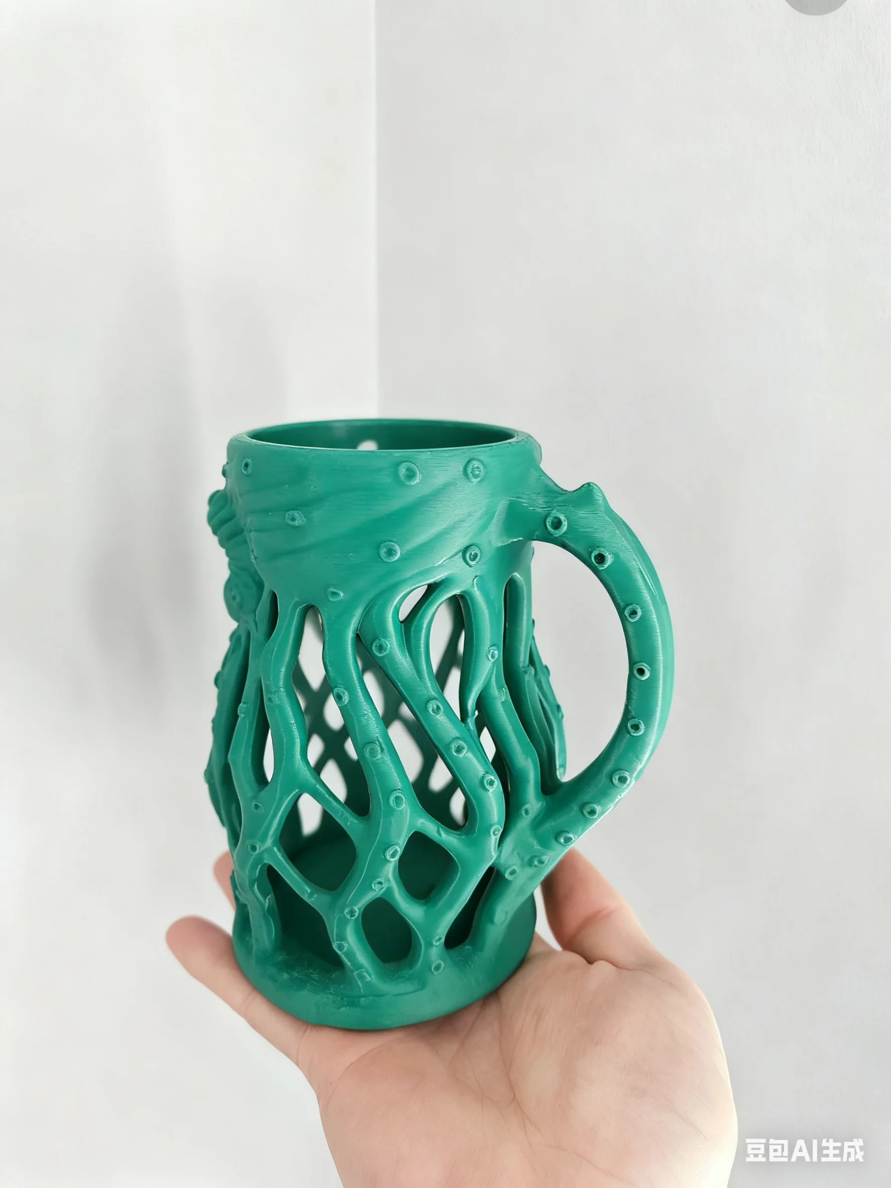 

3D Printed Cthulhu Style Beer Can Holder - 16oz Fit, 142g, Matte Cthulhu Green | Party-Friendly with Handle for Gatherings