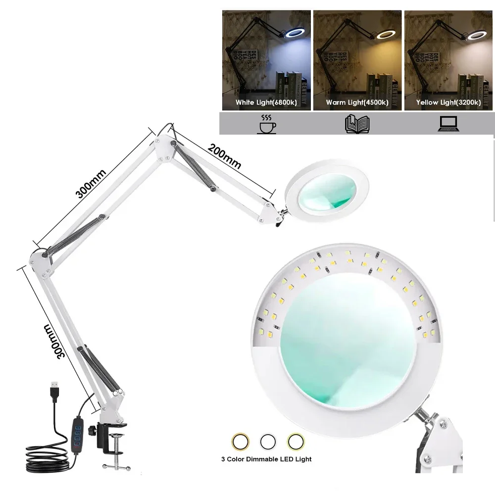 72LED 8X/10X NIEUWE Verlichte Vergrootglas USB 3 Kleuren LED Vergrootglas voor Soldeerbout Reparatie/Tafellamp/Huidverzorging Schoonheid