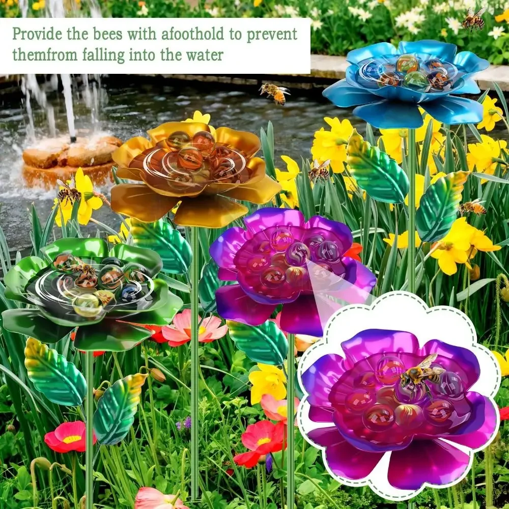 2 Stück Metall-Bienenwasserspender Rostbeständiger Trinkbrunnenhalter Bienenbewässerungsstation Blumendesign Vogelbadständer – Detail 14