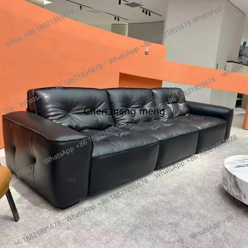 

Italian minimalist leather sofa black small apartment retro black King Kong