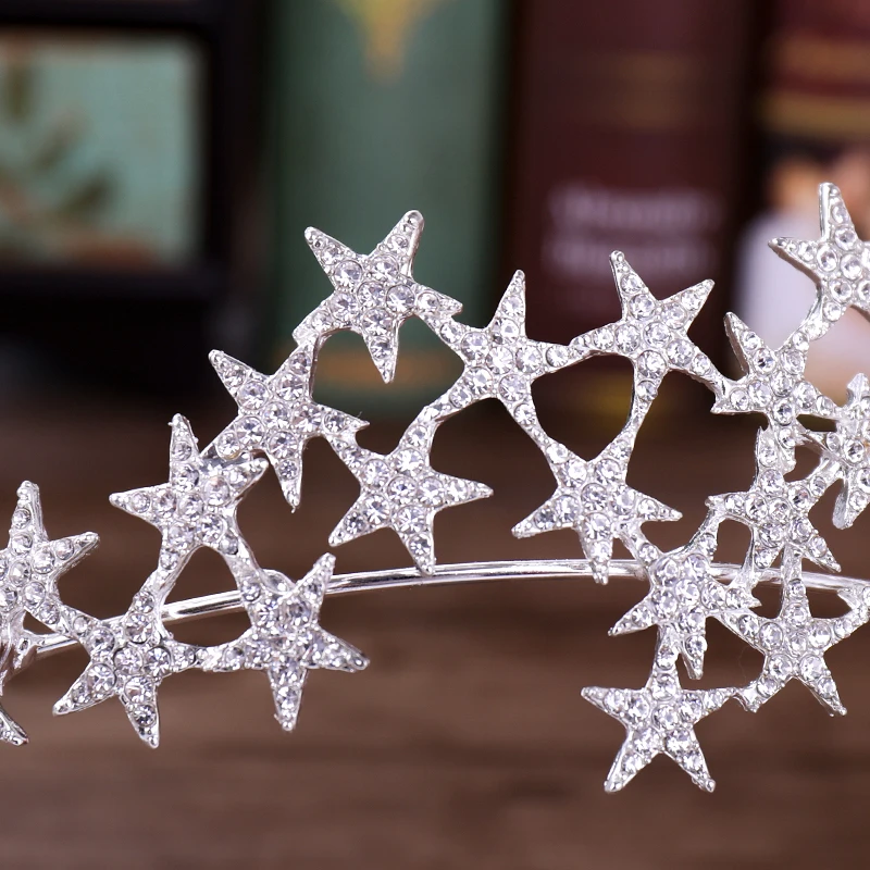 Rhinestone Stars Tiaras Bride Wedding Hair Accessories Crystal Crown Tiara Handamade Bridal Hair Jewelry Party Gift image 5
