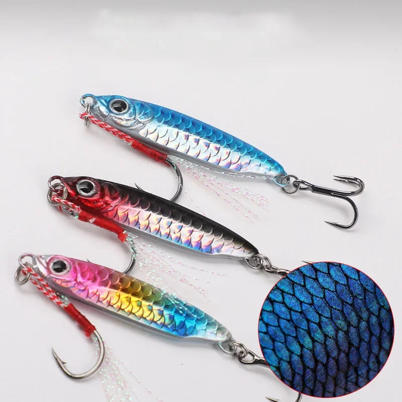 1PCS Metal Jig 7g10g15g20g Fishing Spoon Lure 6Colors Iscas Artificiais Metal Jig Lure Slice Jigbait Spoon Treble Hook Jigging