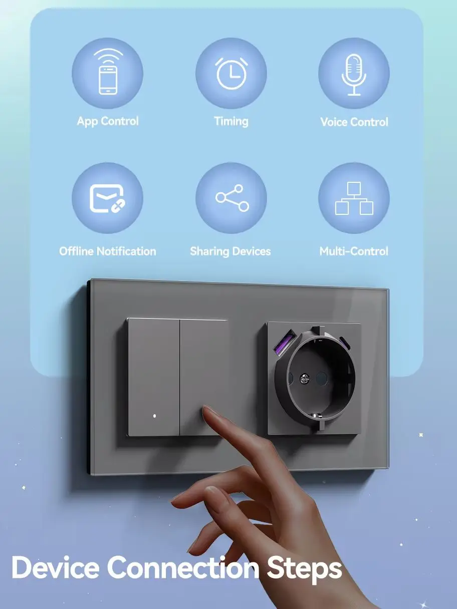 BSEED E-Serie WLAN-Klick-Wandschalter Intelligenter 1-fach Lichtschalter mit Normaler Steckdose Gelbe Hintergrundbeleuchtung Schwarzer Kunststoffrahmen EU-Standard Tuya App-Steuerung