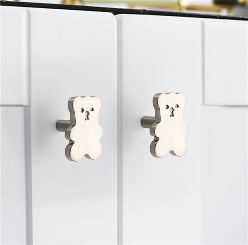 Pegangan Kamar Anak-anak Pegangan Kabinet Lemari Bentuk Panda Beruang Kartun Kenop Pintu Laci Tarikan Furnitur Lubang Tunggal