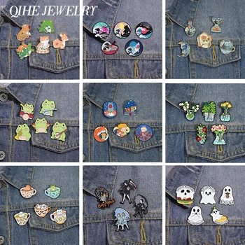 4-7pcs ชุดการ์ตูน Anime Boy และ Fox เคลือบ Pins สาวคาวบอยน่ารักสัตว์เข็มกลัด Lapel Badge Art ภาพวาดสีน้ํามันเครื่องประดับของขวัญ