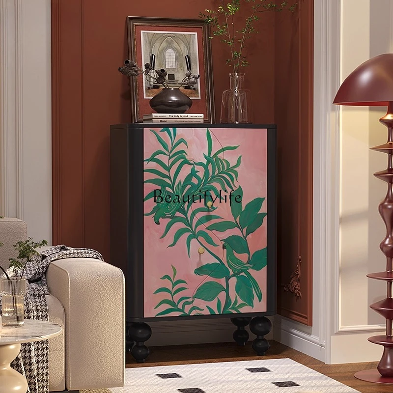 

Small fresh simple art solid wood dining side cabinet bedroom wall chest