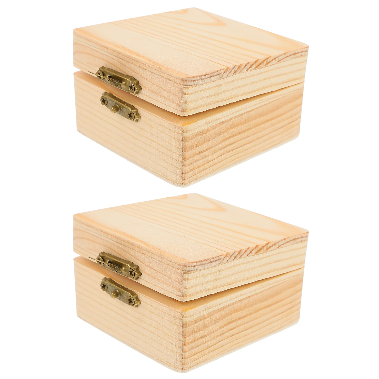

2pcs Small Storage Box With Lid Locking Clasp High-Quality Wooden Jewelry Candy Container Gift Packaging Case For Christmas Wood