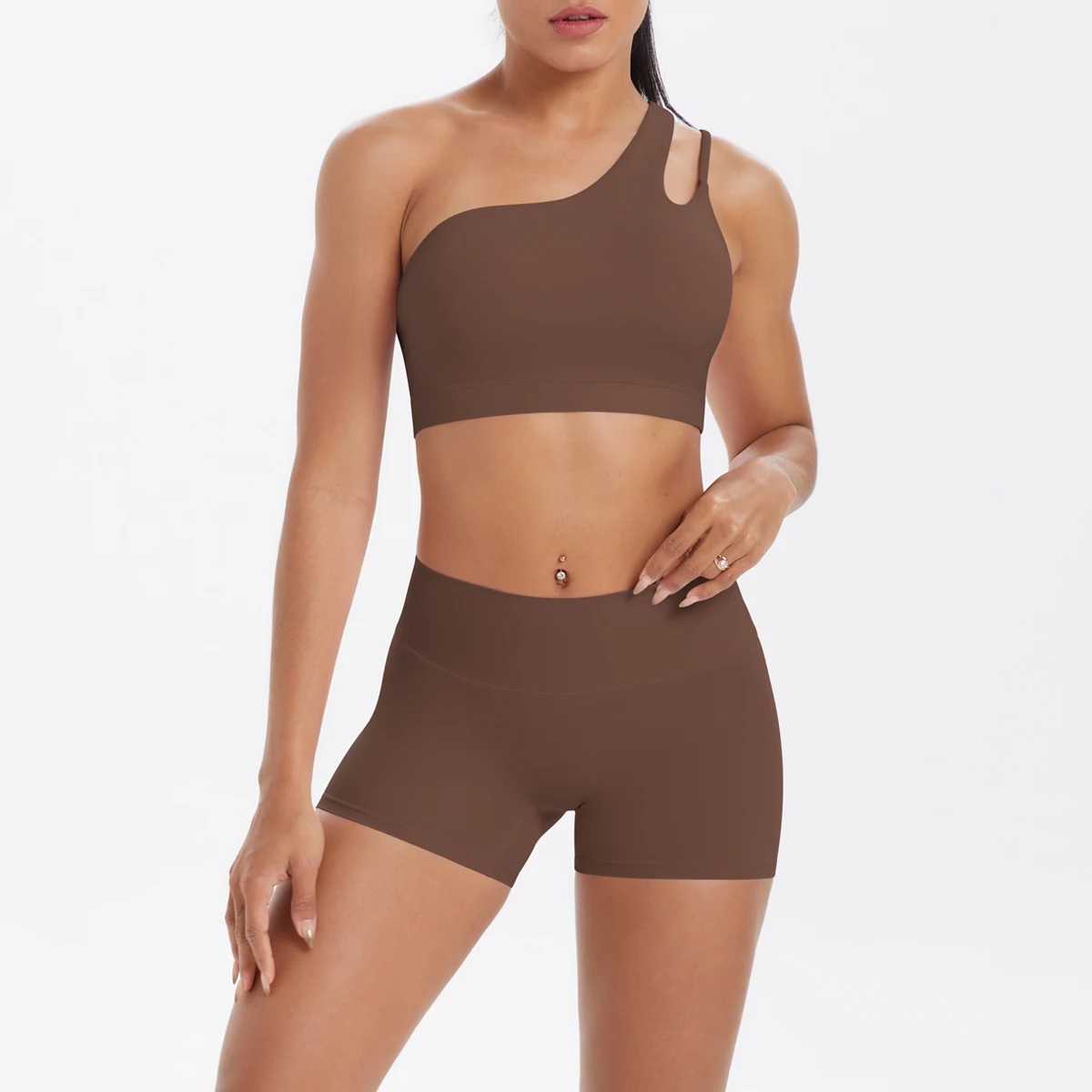 Yoga Anzug Sport Set Gym Sport Crop Tops Einfarbig Nylon Yoga Bh Laufen Radfahren Sport Gym Workout Yoga Shorts – Detail 6