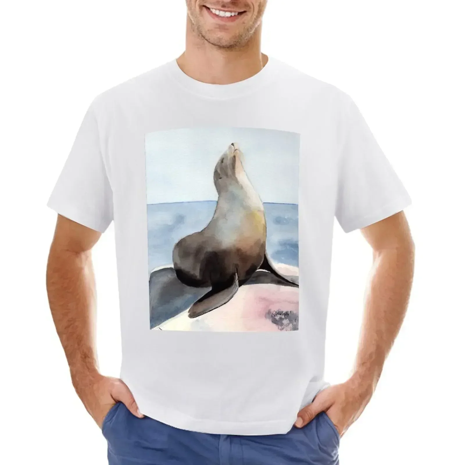 Sealion Watercolor T-shirt sublime sweat t shirt for men Tees Y2K tops Unisex Summer Short Sleeve