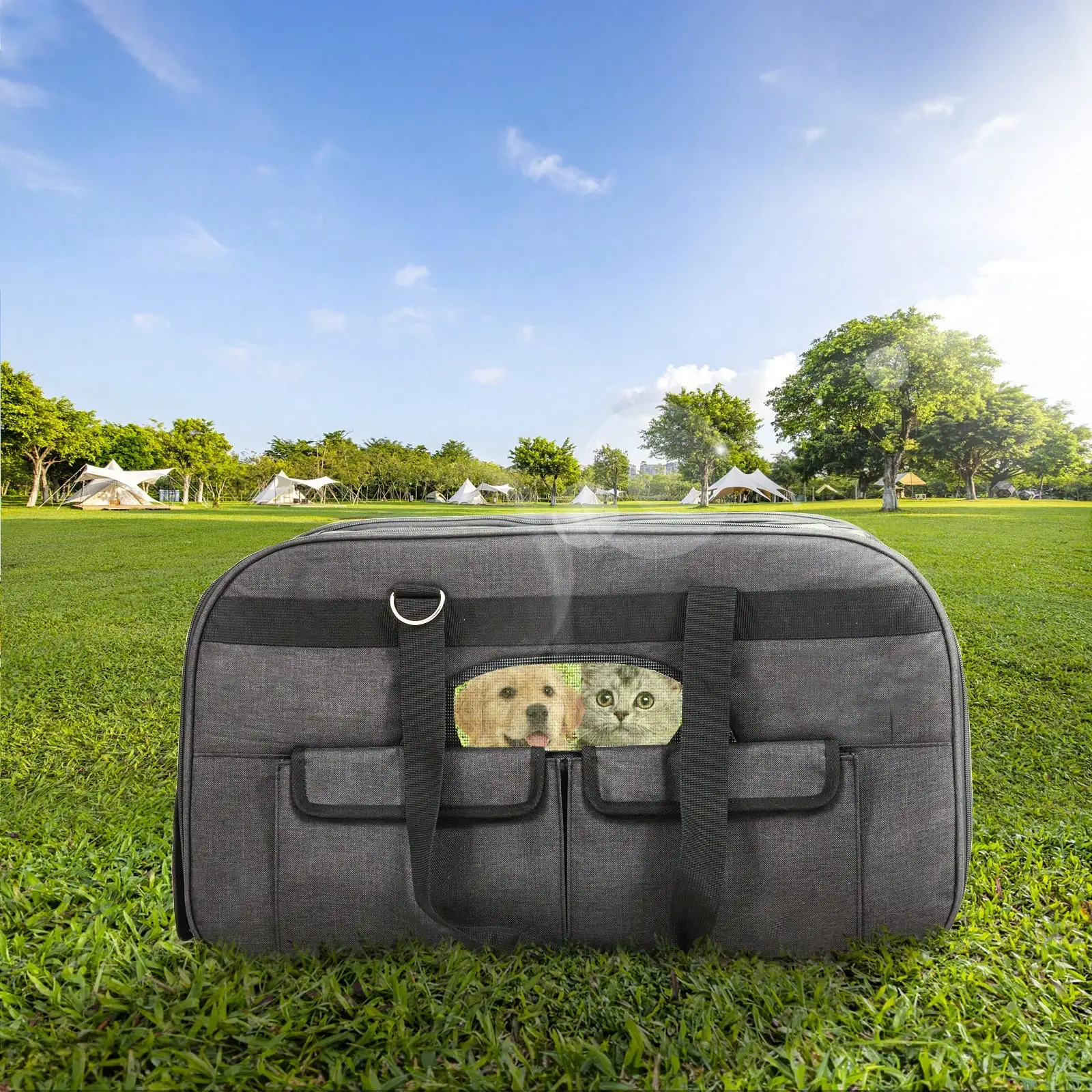 

Dog Cat Carrier With Wheels Airline Approved Rolling Pet Carrier With Telescopic Handle And Shoulder Strap With Folding Bowl For