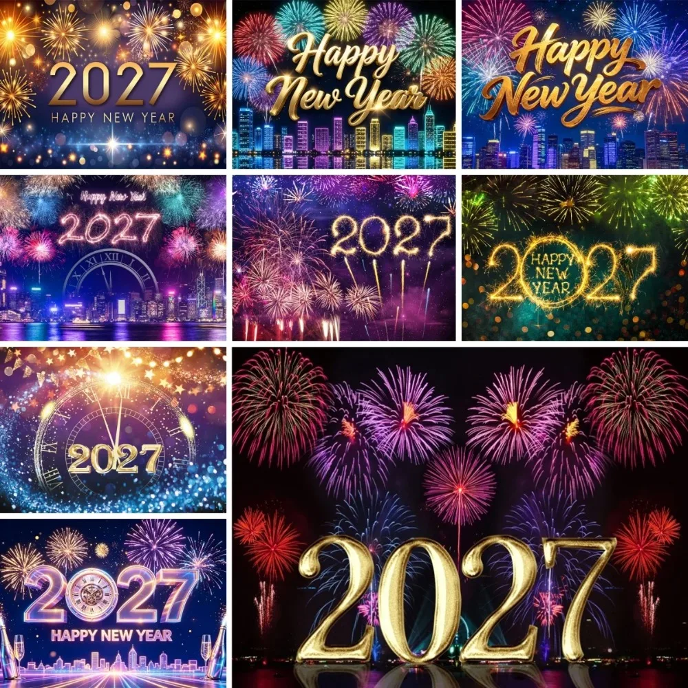 2027 New Year Clock Themed Banner Decoration Backdrop, Chinese New Year's Eve Party, Home Decoration Photography Backdrop Cloth