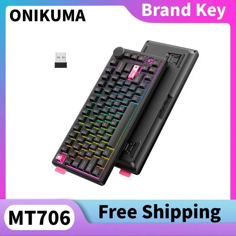 

Onikam MT706 Беспроводная механическая клавиатура с возможностью горячей замены, пользовательские колпачки для клавиш, многофункциональная ручка, настройка игровой клавиатуры